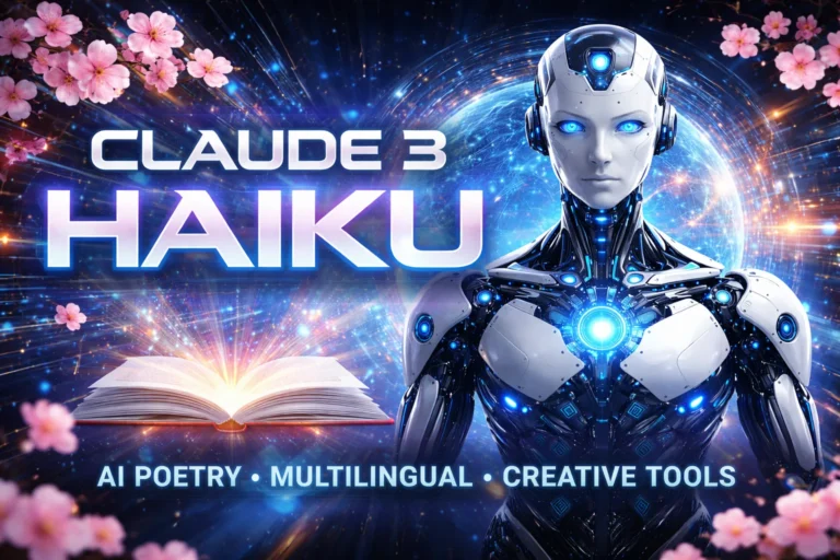 Claude 3 Haiku 2026 infographic showcasing AI poetry features: syllable-perfect 5-7-5 haikus, multilingual support, emotion and tone awareness, and customizable poetic styles for creative writing.