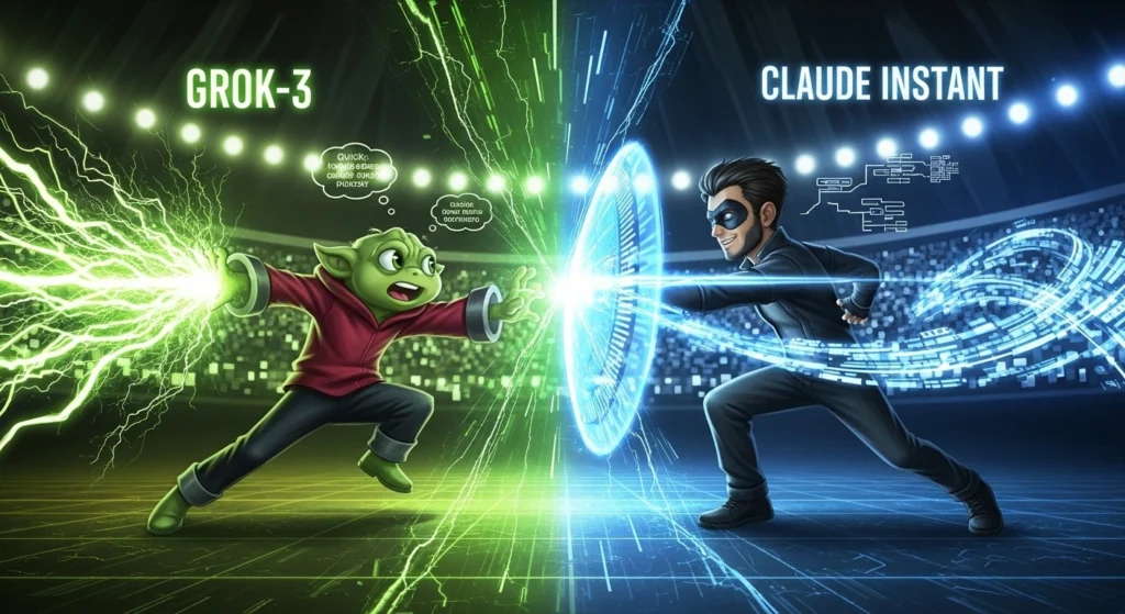 Grok-3 vs Claude Instant 2026 infographic comparing AI benchmarks, pricing, performance, and best use cases for developers and businesses
