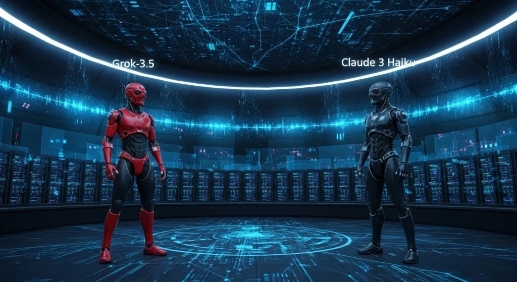 Grok-3.5 vs Claude 3 Haiku 2026 infographic comparing pricing, speed, intelligence, context window, and best AI model for SaaS and automation.