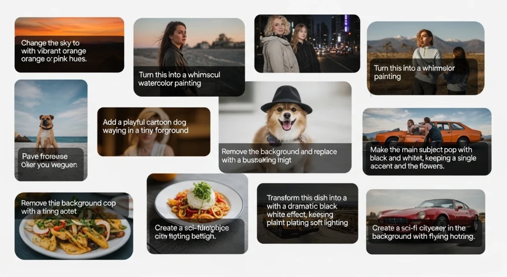 “Infographic showing 50+ Meta AI prompts for photo editing, including prompt formula, strong vs weak examples, and categories for creating cinematic, aesthetic, and viral social media images.”
