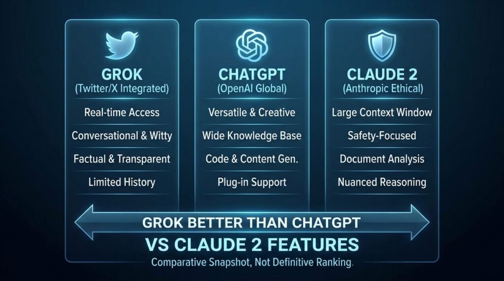 Grok better than chatgpt VS Claude 2 Features