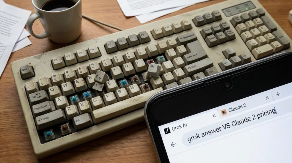 broken keyboard grok answer VS Claude 2 pricing
