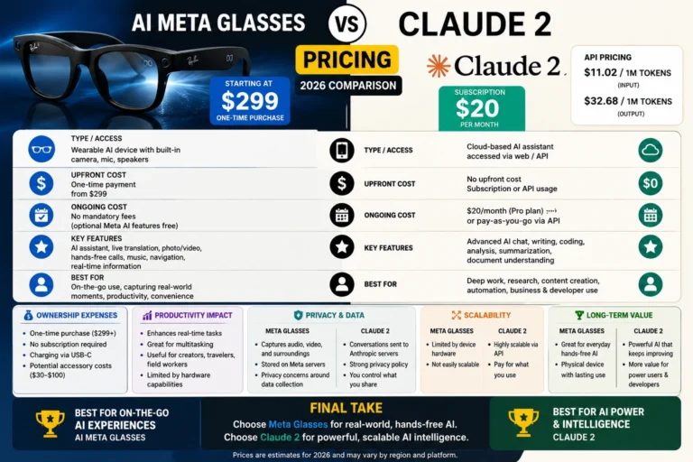 ai meta glasses VS Claude 2 pricing