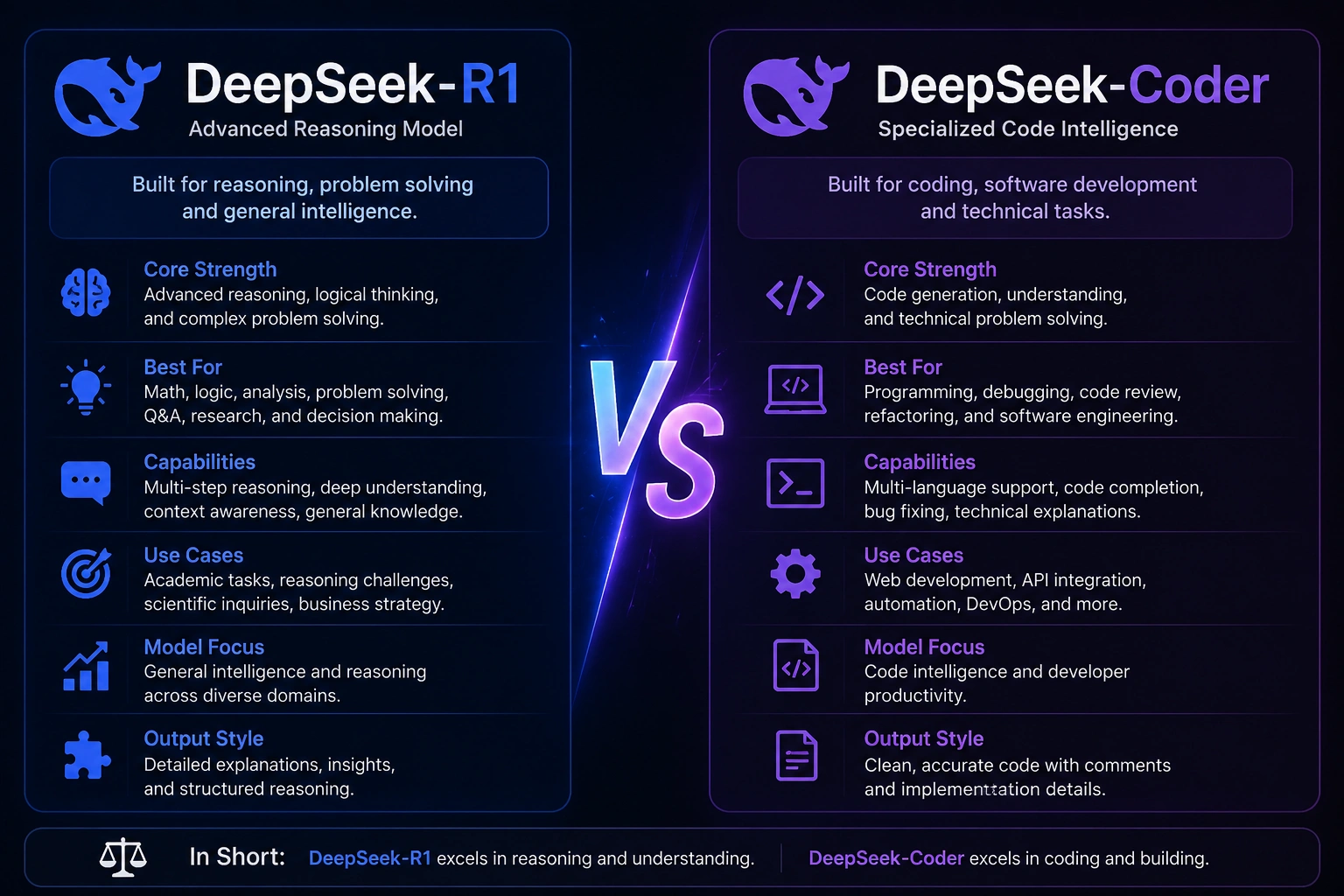 DeepSeek‑R1 VS DeepSeek‑Coder