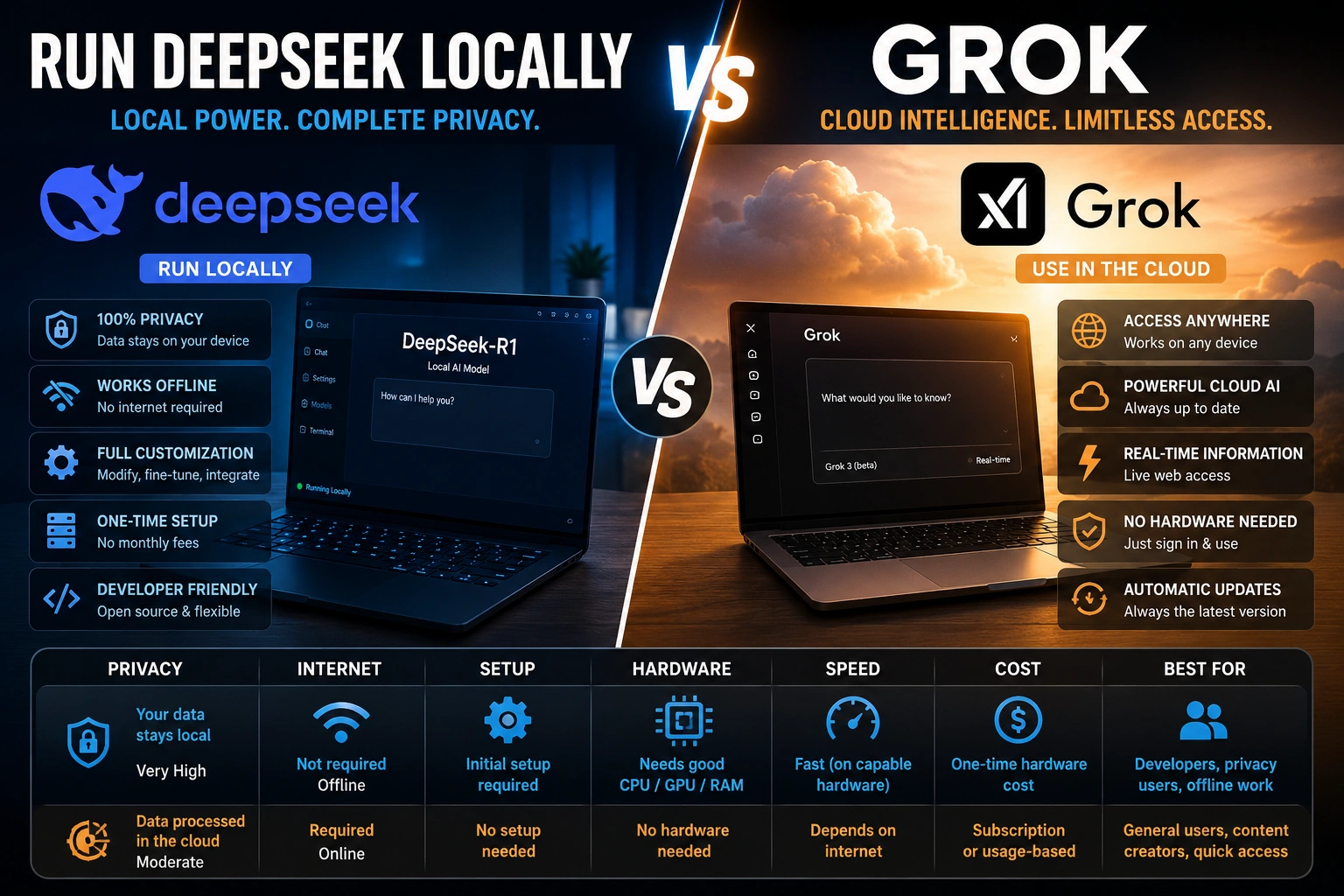 Run DeepSeek Locally vs Grok