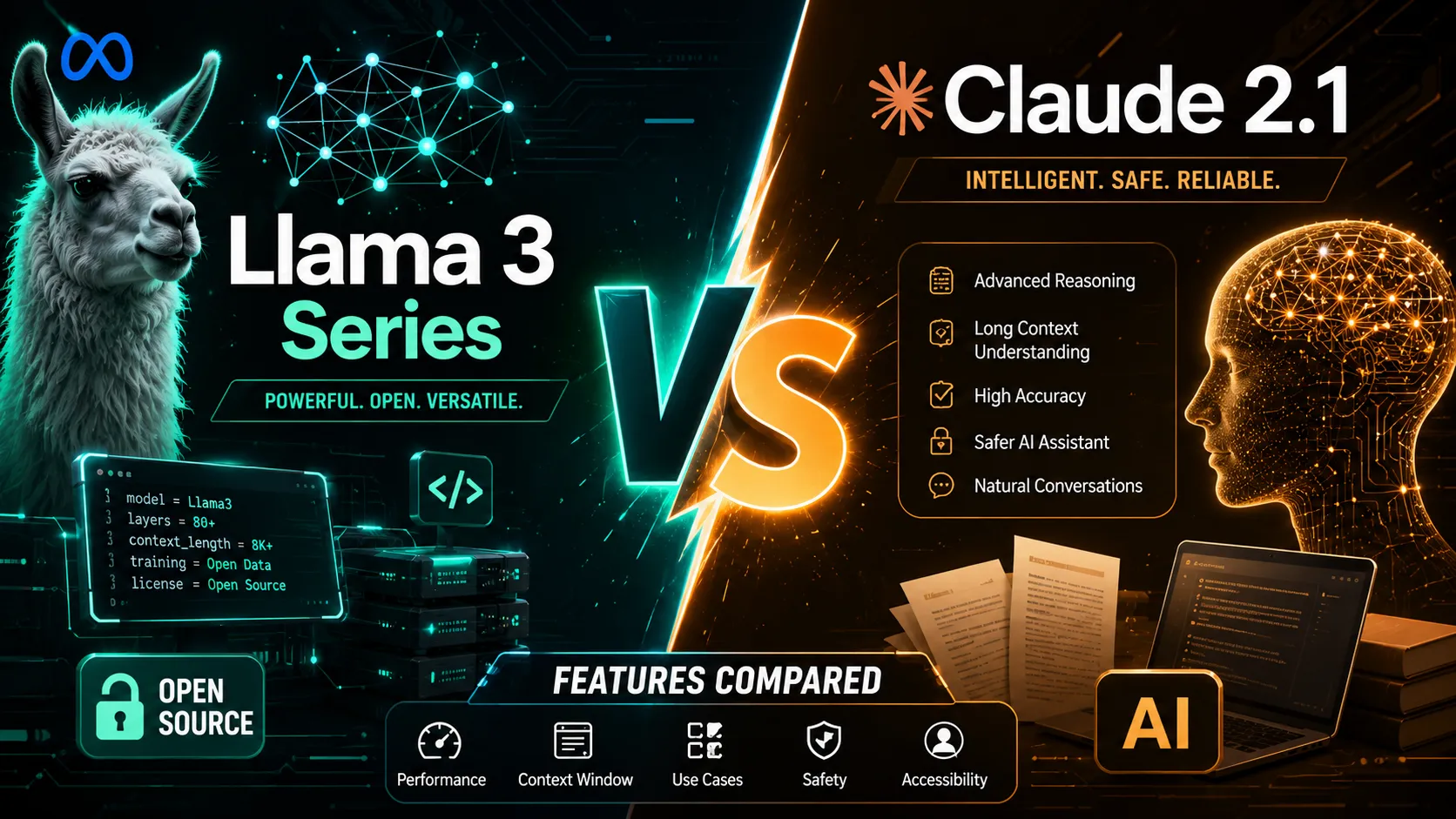 Llama 3 Series VS Claude 2.1 features
