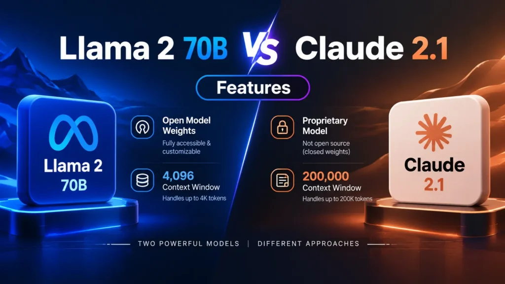 Llama 2 70B VS Claude 2.1 features center (1)