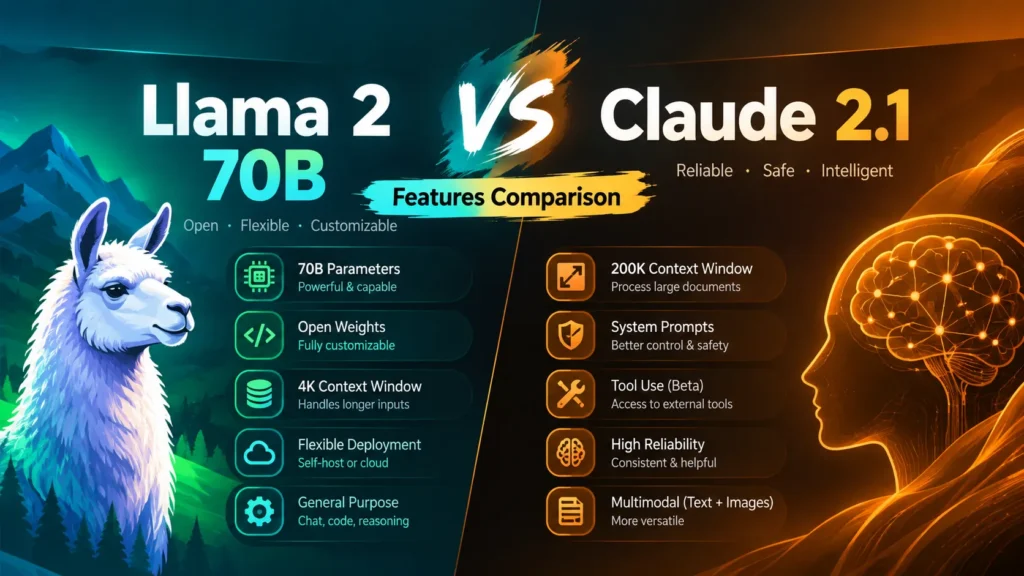 Llama 2 70B VS Claude 2.1 features center (2)