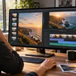 Creator using image generation and video editing tools in one creative workspace